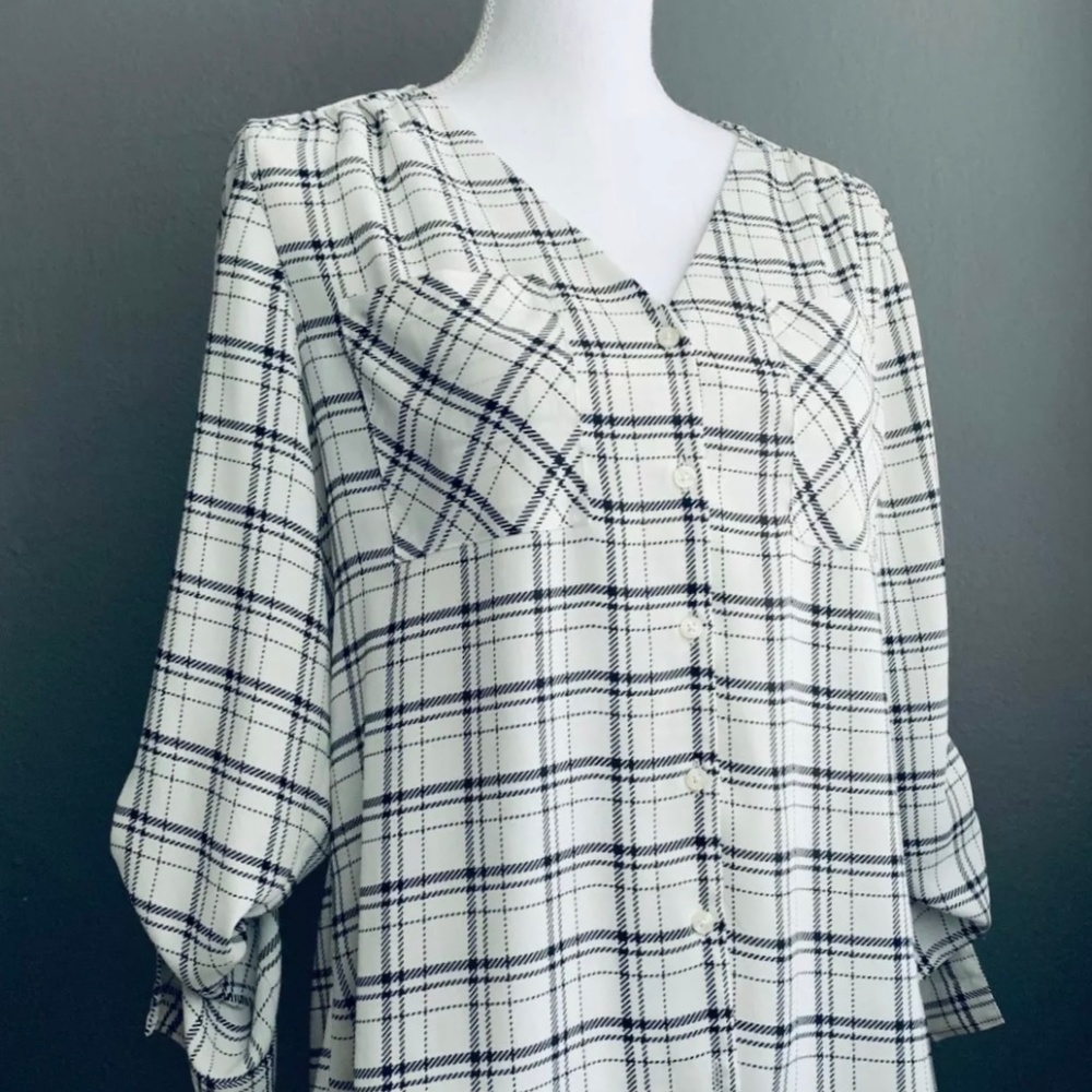 Express Plaid Button Down Blouse - image 1